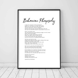 Bohemian Rhapsody, Freddy Mercury, Queen Lyrics Print, Printable Queen ...