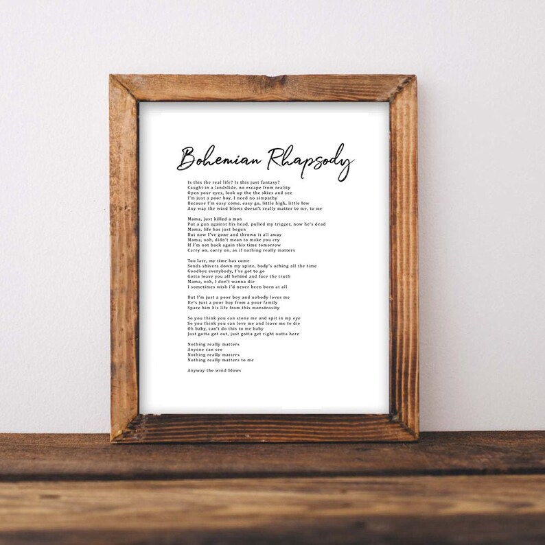 Bohemian Rhapsody, Freddy Mercury, Queen Lyrics Print, Printable Queen ...