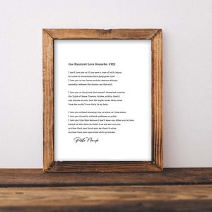 Love Sonnet XVII, Pablo Neruda Print, Typographic Print, Love Poem