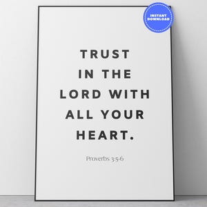Bible Verse Wall Art Printable | Trust in the Lord with All Your Heart | Minimalist Christian Decor | Proverbs 3:5-6 Digital Download