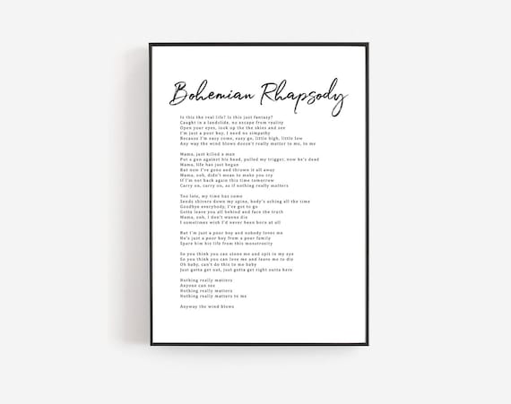 Freddie Mercury Queen Song Lyrics Posters and Prints Music Wall