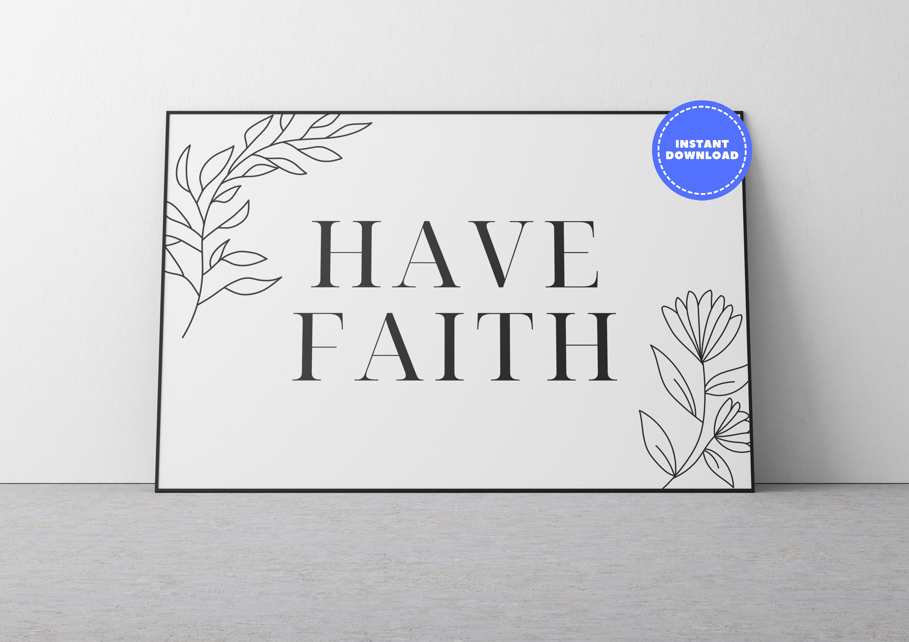 Floral Faith Wall Art Printable | Minimalist Black and White Digital Download | Hand Drawn Flower Line Art for Calm Christian Home Decor