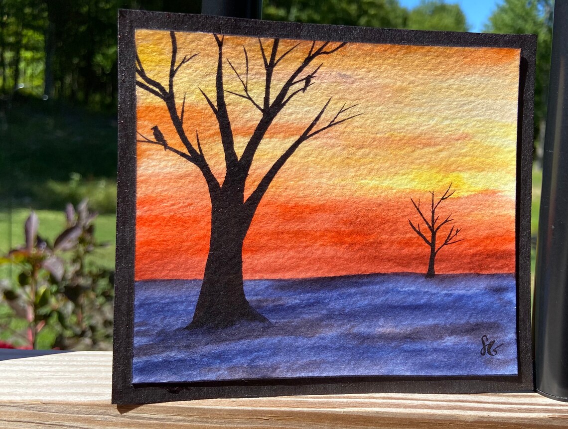 Watercolor Painting Sunset Etsy