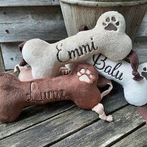 Dog toy, play bone personalized made of plush, gift for puppies and dog owners, puppy supplies, bones for small dogs