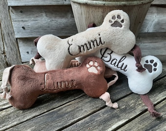 Dog toy, play bone personalized made of plush, gift for puppies and dog owners, puppy supplies, bones for small dogs