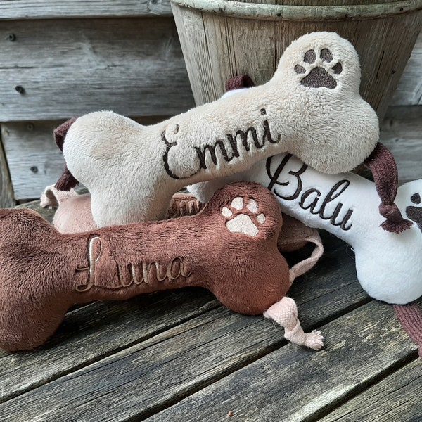 Hundespielzeug, Spielknochen personalisiert aus Plüsch, Geschenk für Welpen und Hundebesitzer, Welpenbedarf, Knochen für kleine Hunde