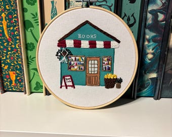 Book Shop Embroidery Hoop Art