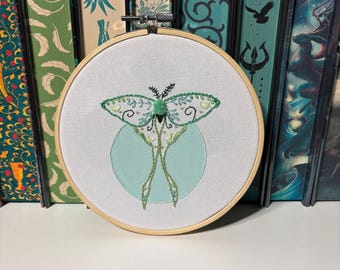 Glow Moth Embroidery Hoop Art