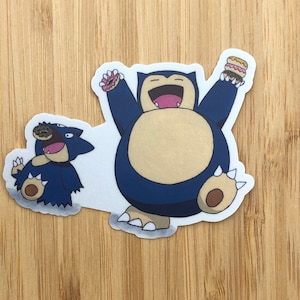 Die Cut Snorlax and Munchlax Snack Time Stickers (size 3” x 2”)