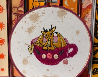 Tea Dragon Embroidery Hoop Art