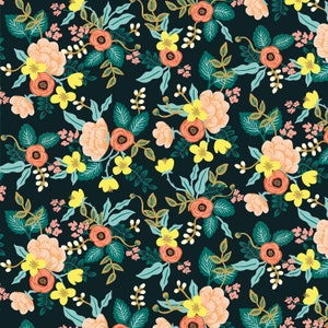 Rifle Paper Co Primavera Birch Black Fabric - Birch Floral - Rifle Paper Company Fabric - Quilting Sewing - Cotton Fabric by the Half Yard