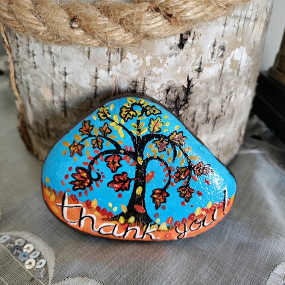 Thank You Painted Rock Painted Fall Tree Stone Rock Art - Etsy