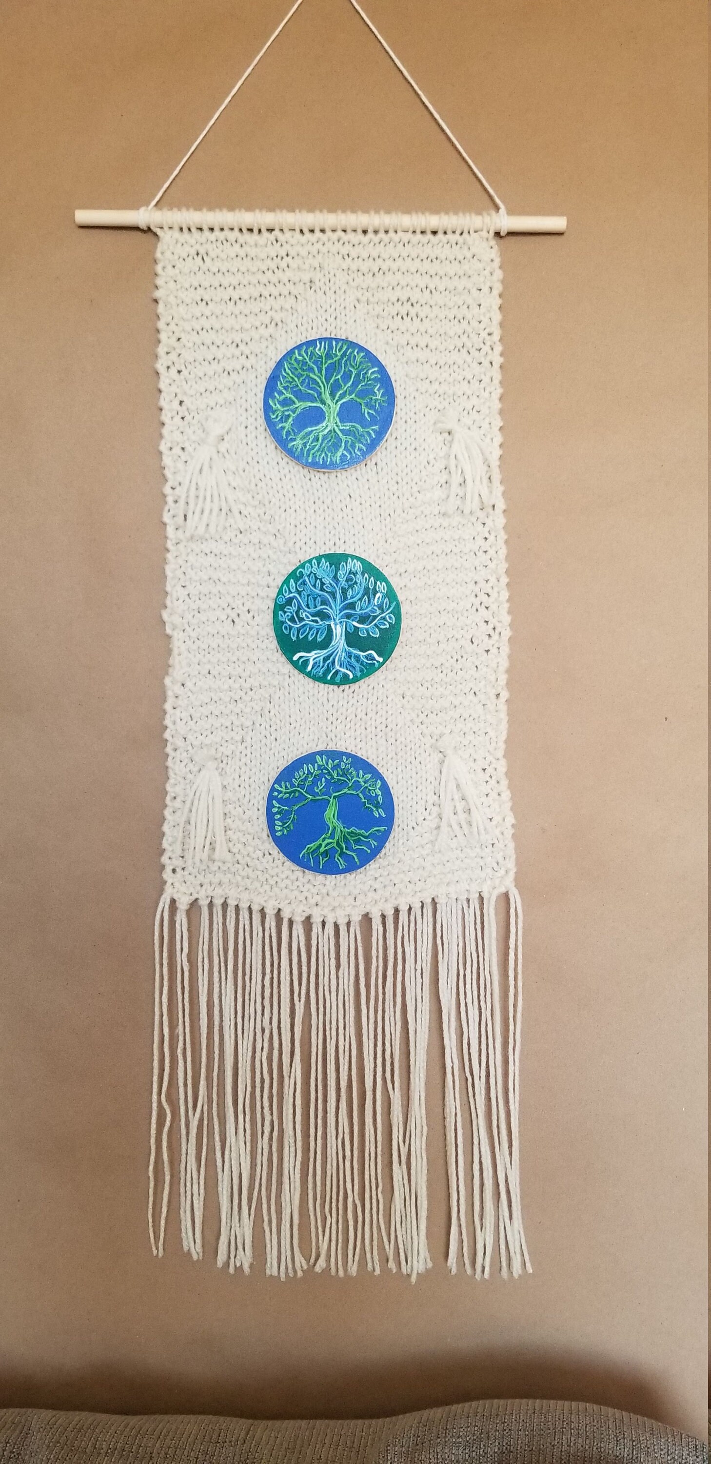 Hand Knitted Wall Hanging Wool Wall Hanging Cream Knitted Etsy UK