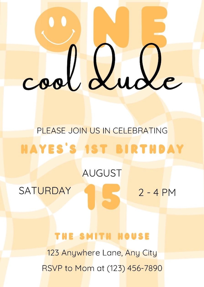 1st Birthday Invitation One Cool Dude Template Etsy
