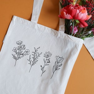 Floral Canvas tote bag, abstract tote bag, shopping bag, organic cotton tote bag, Wildflowers