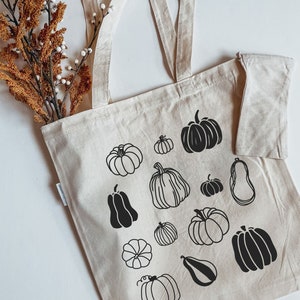 Pumpkin Garden Tote bag, 100% Organic Cotton, Fall Tote bag, Canvas Reusable Grocery Shopping Bag, Cute fall Bag, Fall Gifts.