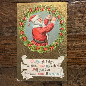 Antique 1910 Santa Claus Christmas Wreath Postcard Vintage Ephemera Holiday Decor