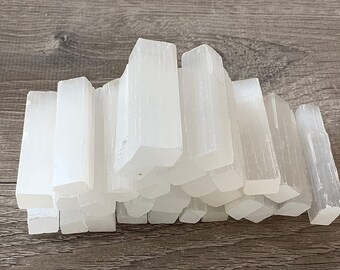 Bulk Selenite: 2 lbs Bulk 3" - 4" Selenite Logs Crystal Sticks, Blades, Wholesale Lot