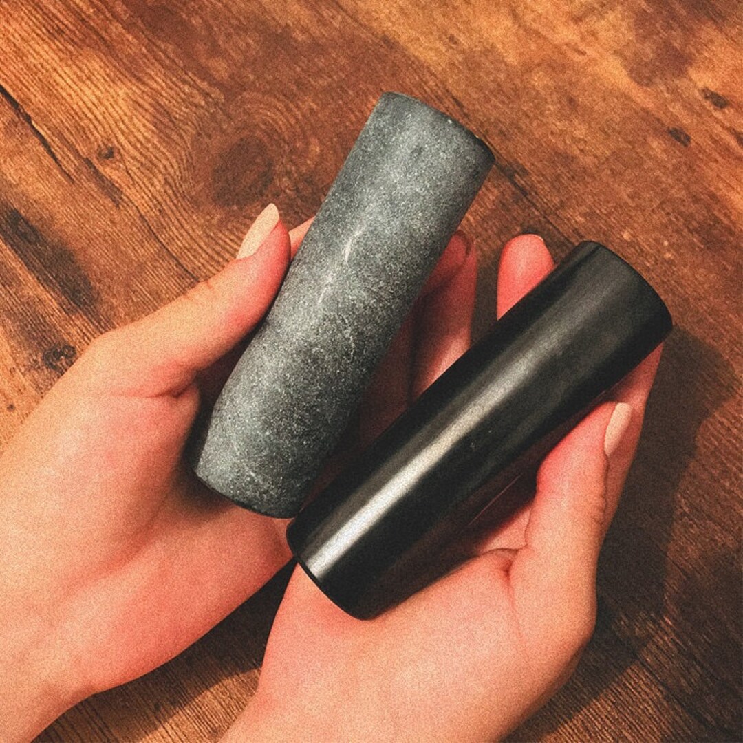 Genuine Shungite & Soapstone Harmonizers, Set of 2 Polished Healing Rods Cylinders From Karelia