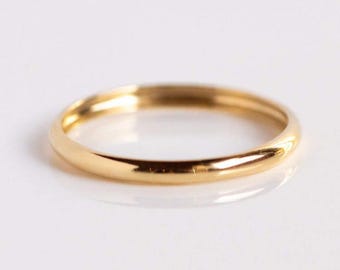18k Solid Gold Thin Wedding Band, Stacking Ring, 1mm Wedding Band, Dainty Minimalist Gold Band, Simple Plain Ring