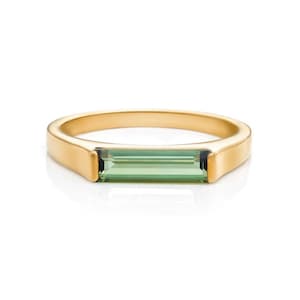 18k Green Tourmaline Baguette Ring,18K Gold Tourmaline Baguette Cocktail Wedding Ring, Long Tourmaline Engagement Ring,Anniversary Ring Gift