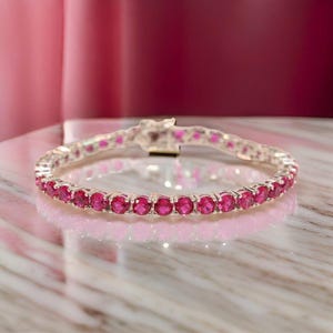 18K Ruby Prong Set Tennis Bracelet,Natural ruby Tennis Bracelet,Ruby Tennis Bracelet,July Birthstone Bracelet,Layering Bracelet For Women