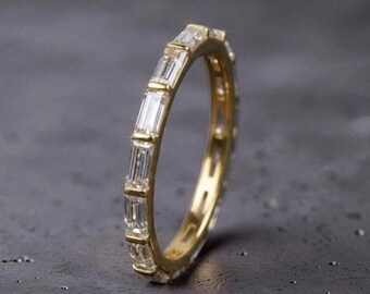 Baguette Moissanite Eternity Band 925 Sterling Silver Stackable Wedding Anniversary Minimalist Ring Timeless Elegance Forever