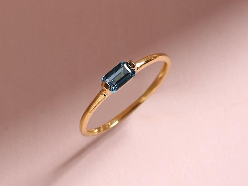 Emerald Cut London Blue Topaz Ring: 14K Gold Plated Minimalist Luxury…