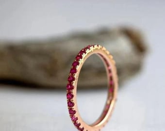 ruby wedding band, ruby eternity ring, 14k gold ruby ring, dainty minimalist ring, stacking ring, july birthstone, personalized gift for her
