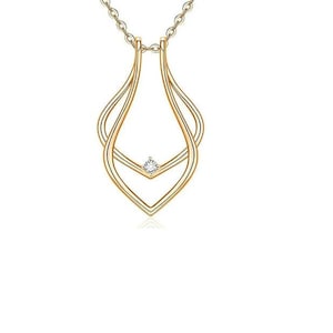 May include: A gold necklace with a delicate pendant featuring a double-loop design and a small, clear gemstone in the center.
