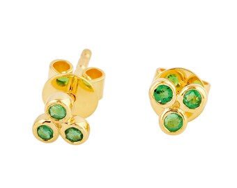 Emerald Stud Earrings, Three Stone Studs, Stud Earrings, Dainty Stud Earrings Small Stud Earrings Tiny Stud Earrings, Minimalist Earrings