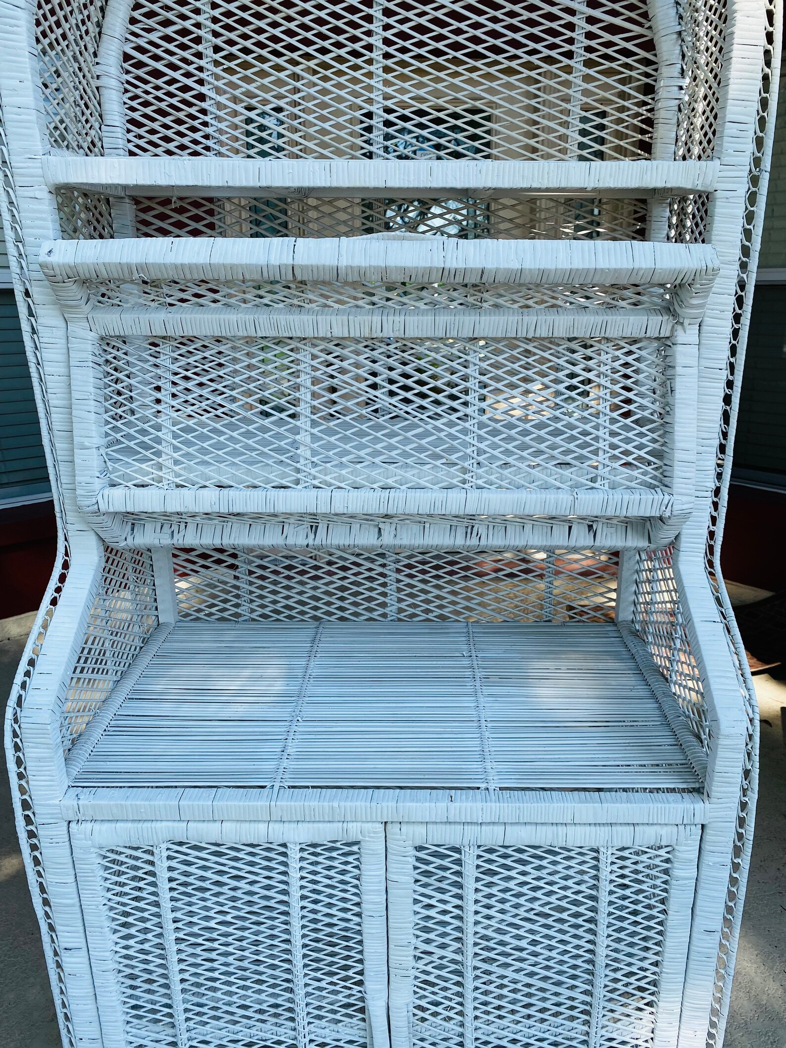 Vintage White Wicker Hutch//vintage Tall Rustic White Wicker Etsy