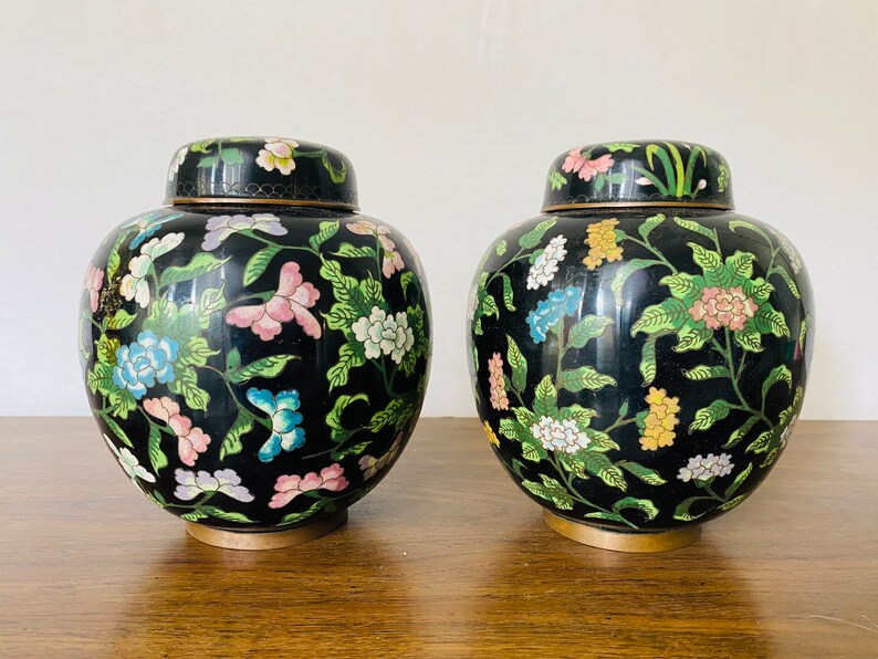 Chinese Cloisonne Ginger Jar With Lid Vintage Chinoiserie Etsy