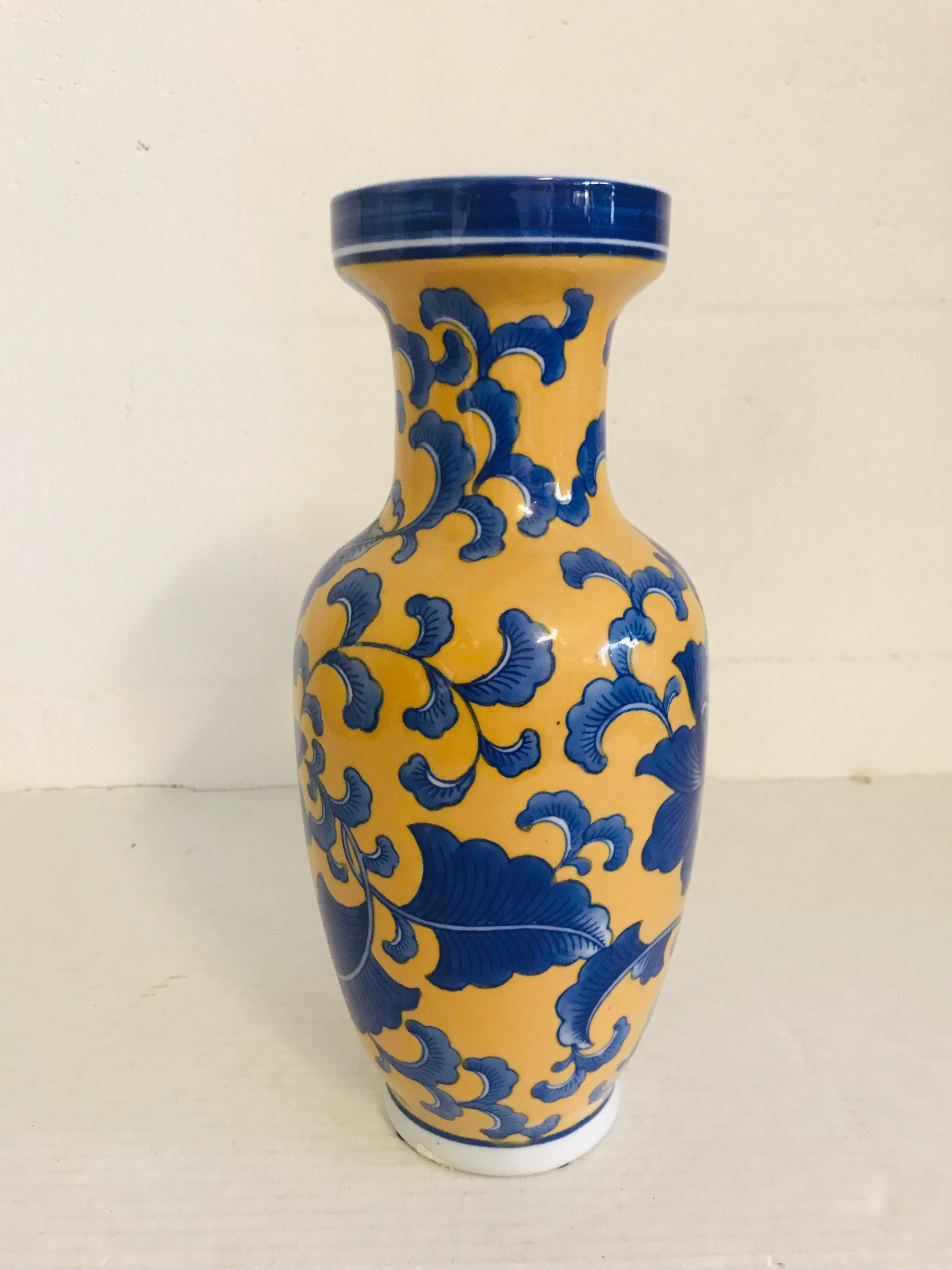 Vintage Chinese Cobalt Blue & Yellow Vase 12 | Etsy