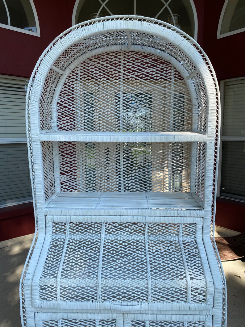 Vintage White Wicker Hutch//vintage Tall Rustic White Wicker Etsy