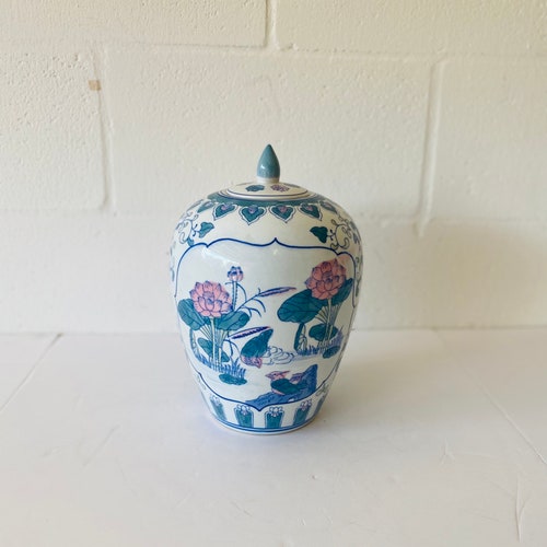Vintage Blue and White Vase With Lid Chinese Ginger Jar Etsy