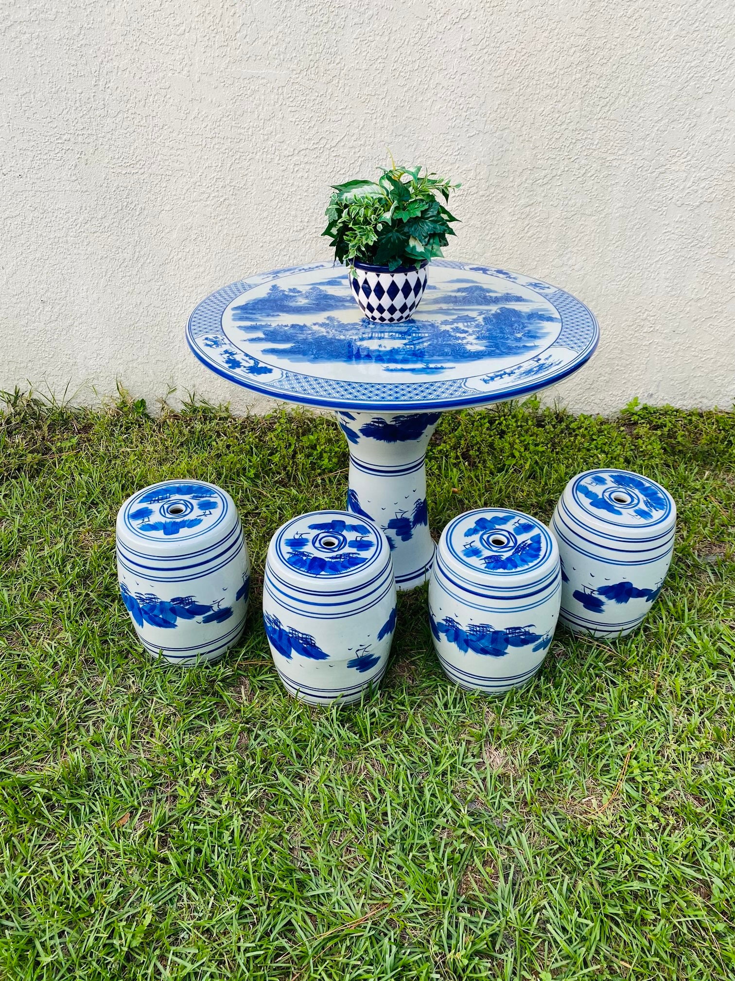 Chinese porcelain garden table and stools discount