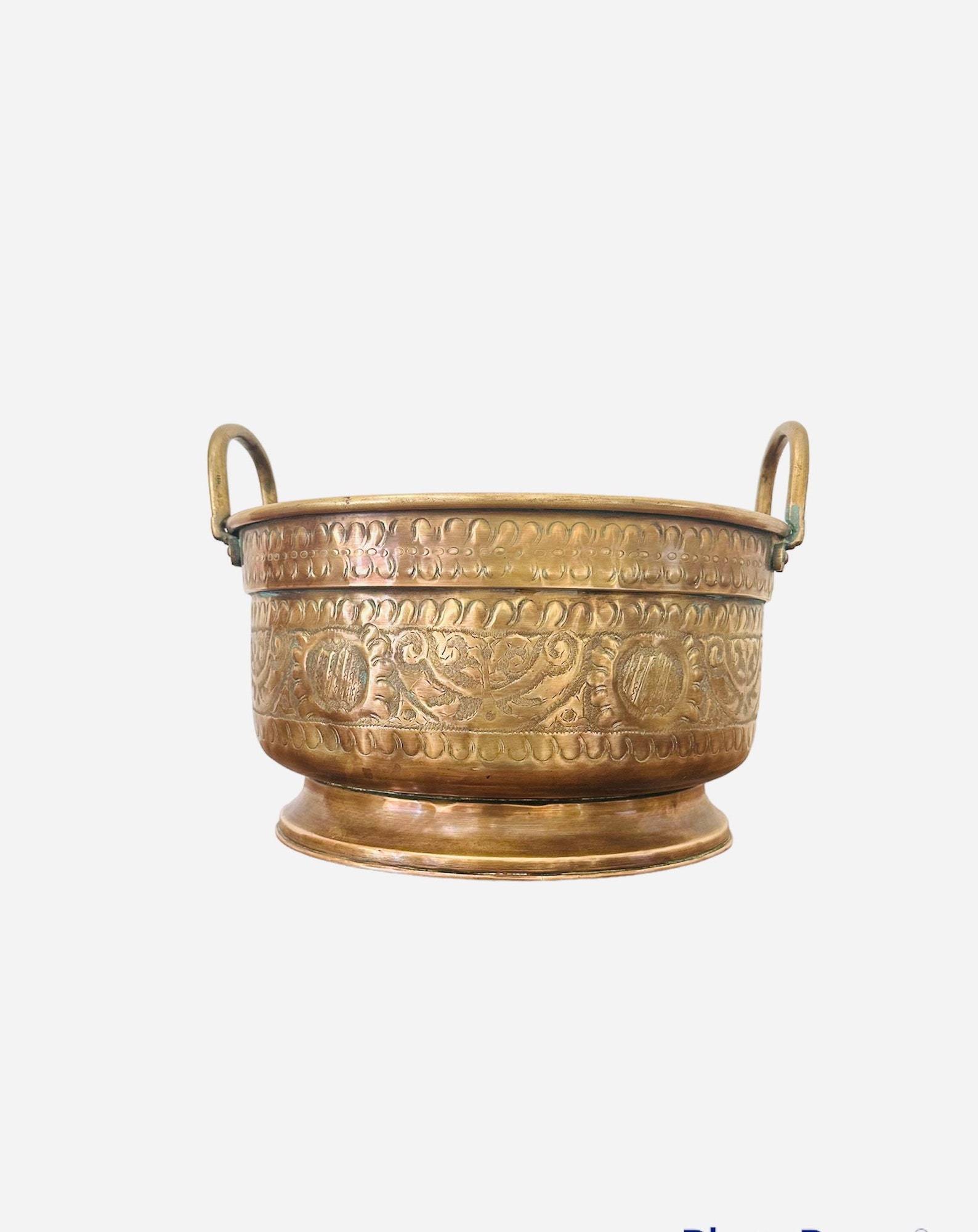 Large Embossed Brass Planter With Handles Vintage Brass Etsy