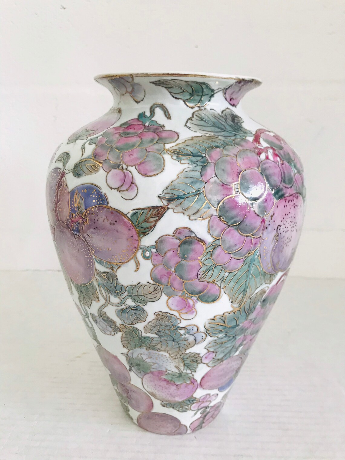 Vintage Chinese Decorative Tall Vase Plums and Grapes Vase Etsy