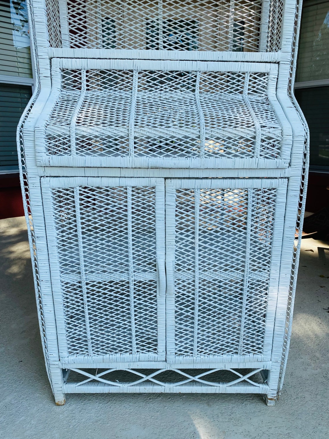 Vintage White Wicker Hutch//vintage Tall Rustic White Wicker Etsy