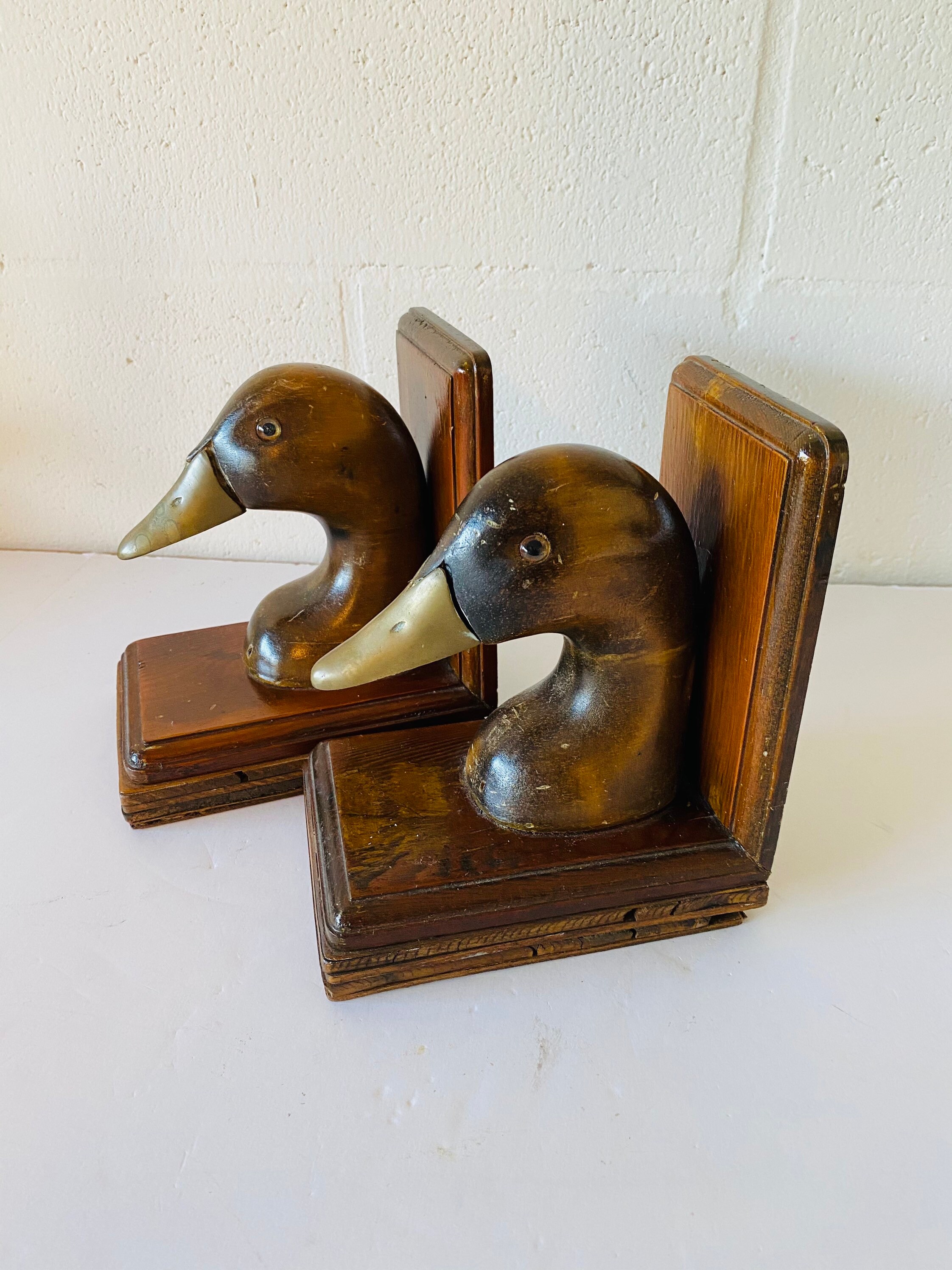 Beautiful Vintage Wooden Brass Ducks Bookends Etsy