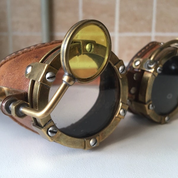 Steampunk Goggles Custom Made Eyewear Cosplay Copper Brass Leather Spectacles