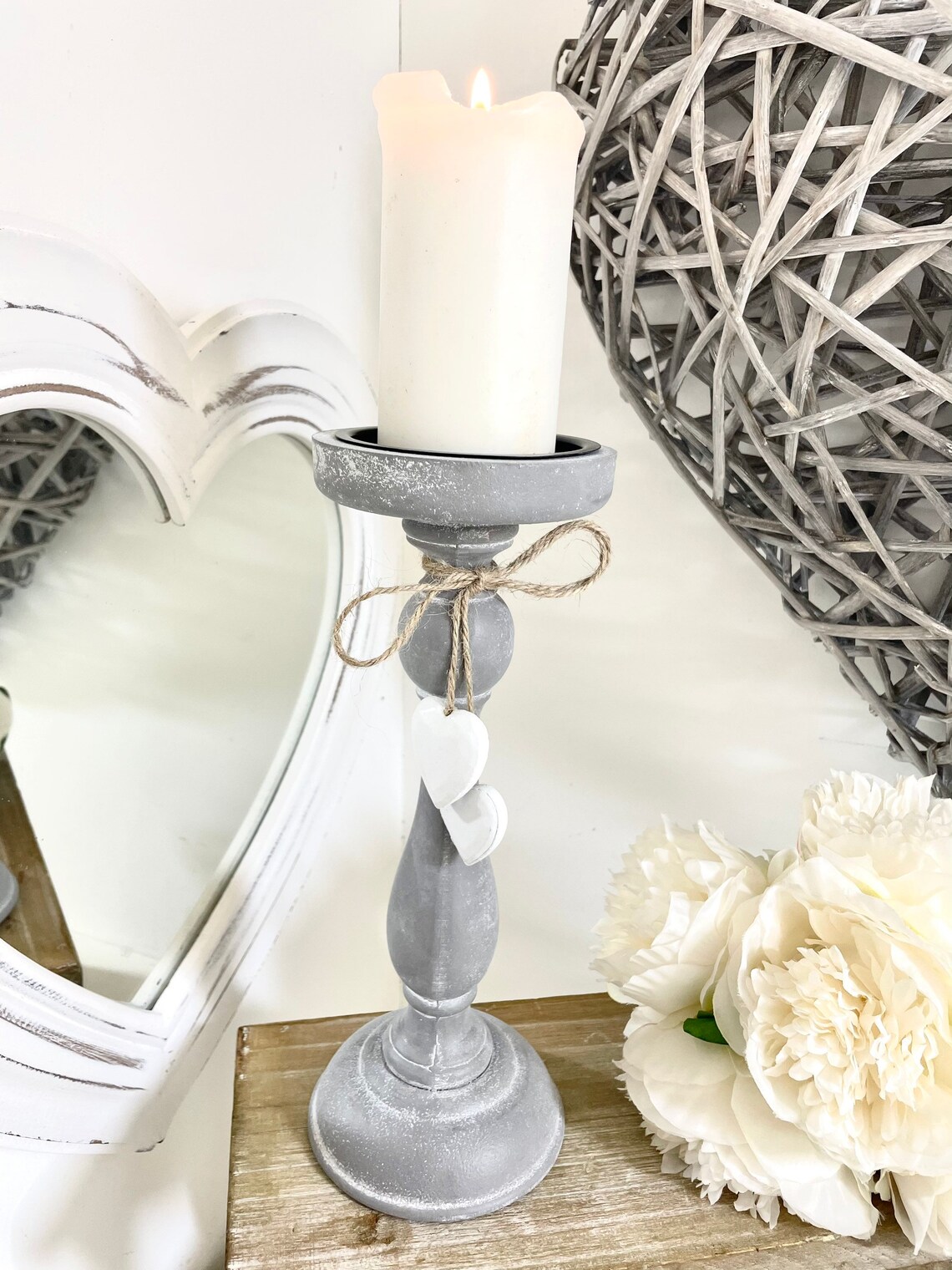 Pair of grey distressed candlesticks 27cm Etsy