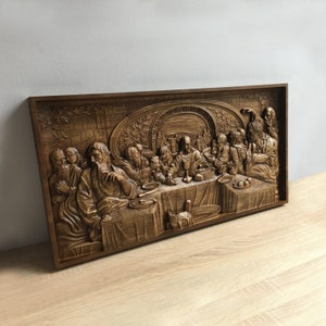 Jesus last supper - Wood carving picture - Religious wall decor - Secret Jesus supper