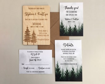 Personalized Wooden wedding invitations - Forest Engraving Invitation Card - Rustic Personalized Wedding Invitations