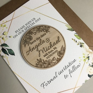 Personalized Save The Date Magnet with flowers - Floral Save The Date Magnets - Provence Wood Wedding Save The Date Magnets