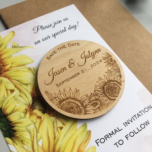 Personalized Sunflower Save The Date Magnet - Wedding Save The Date - Rustic Save The Date Magnets - Wood Wedding Magnet