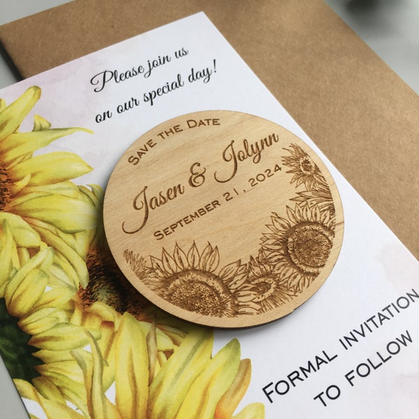 Personalized Sunflower Save The Date Magnet - Wedding Save The Date - Rustic Save The Date Magnets - Wood Wedding Magnet