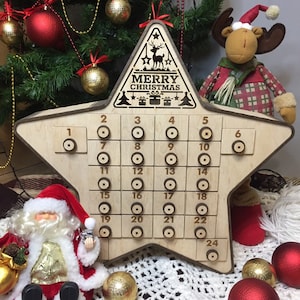 Personalized Christmas Wooden Star Advent Calendar for Kids