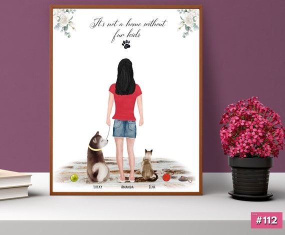 Custom Dog and Cat Printable Illustration Personalized Girl - Etsy